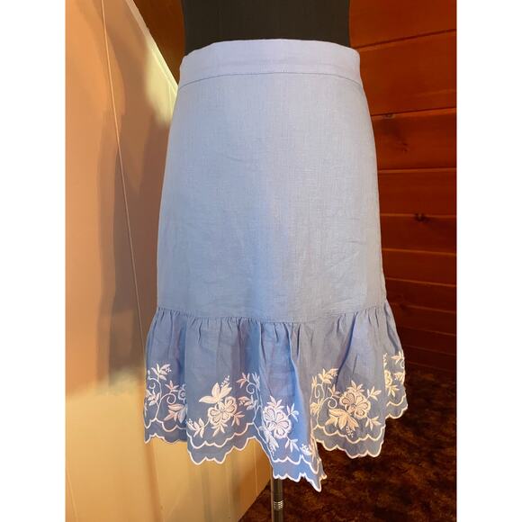 J. Crew Embroidered Blue and White Mini Skirt - Linen Cotton Blend sz M - Picture 2 of 7
